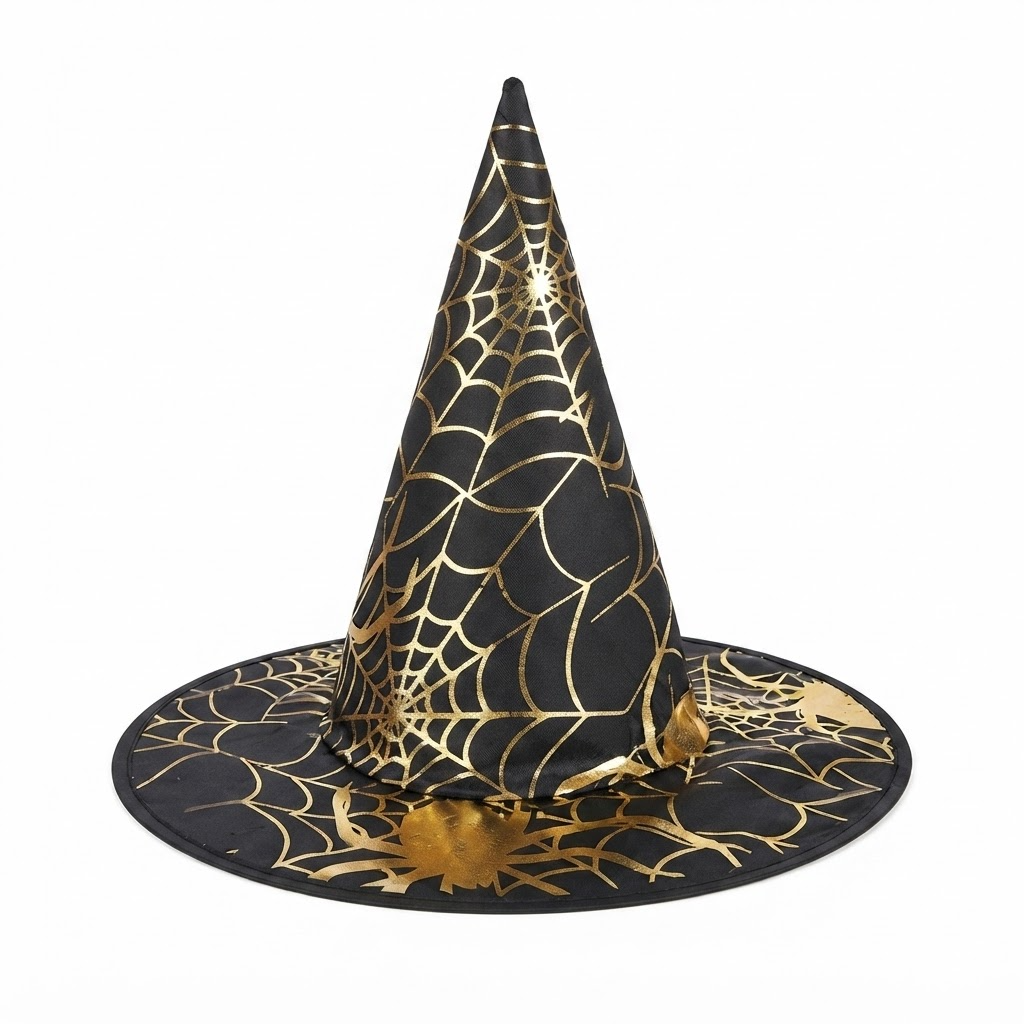 Halloween Hat Children Adults Magic Wizard Hat Party Costume Accessories Spiders Printed Pointed Witch Hat, Spooky Season Gift, Accessories for Porch Yard Indoor Outdoor Decor