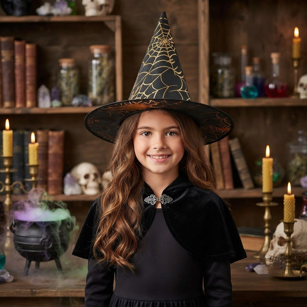Halloween Hat Children Adults Magic Wizard Hat Party Costume Accessories Spiders Printed Pointed Witch Hat, Spooky Season Gift, Accessories for Porch Yard Indoor Outdoor Decor
