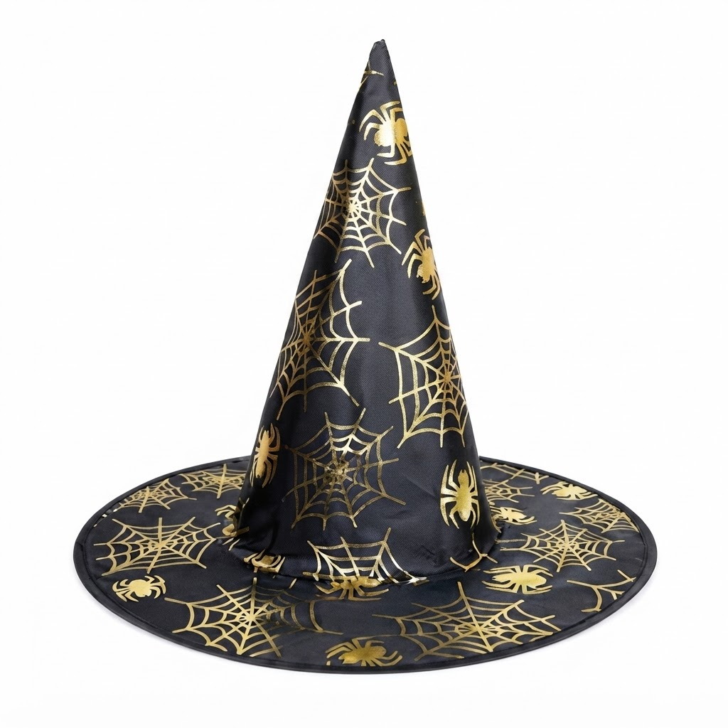 Halloween Hat Children Adults Magic Wizard Hat Party Costume Accessories Spiders Printed Pointed Witch Hat, Spooky Season Gift, Accessories for Porch Yard Indoor Outdoor Decor