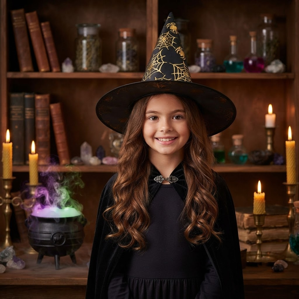 Halloween Hat Children Adults Magic Wizard Hat Party Costume Accessories Spiders Printed Pointed Witch Hat, Spooky Season Gift, Accessories for Porch Yard Indoor Outdoor Decor