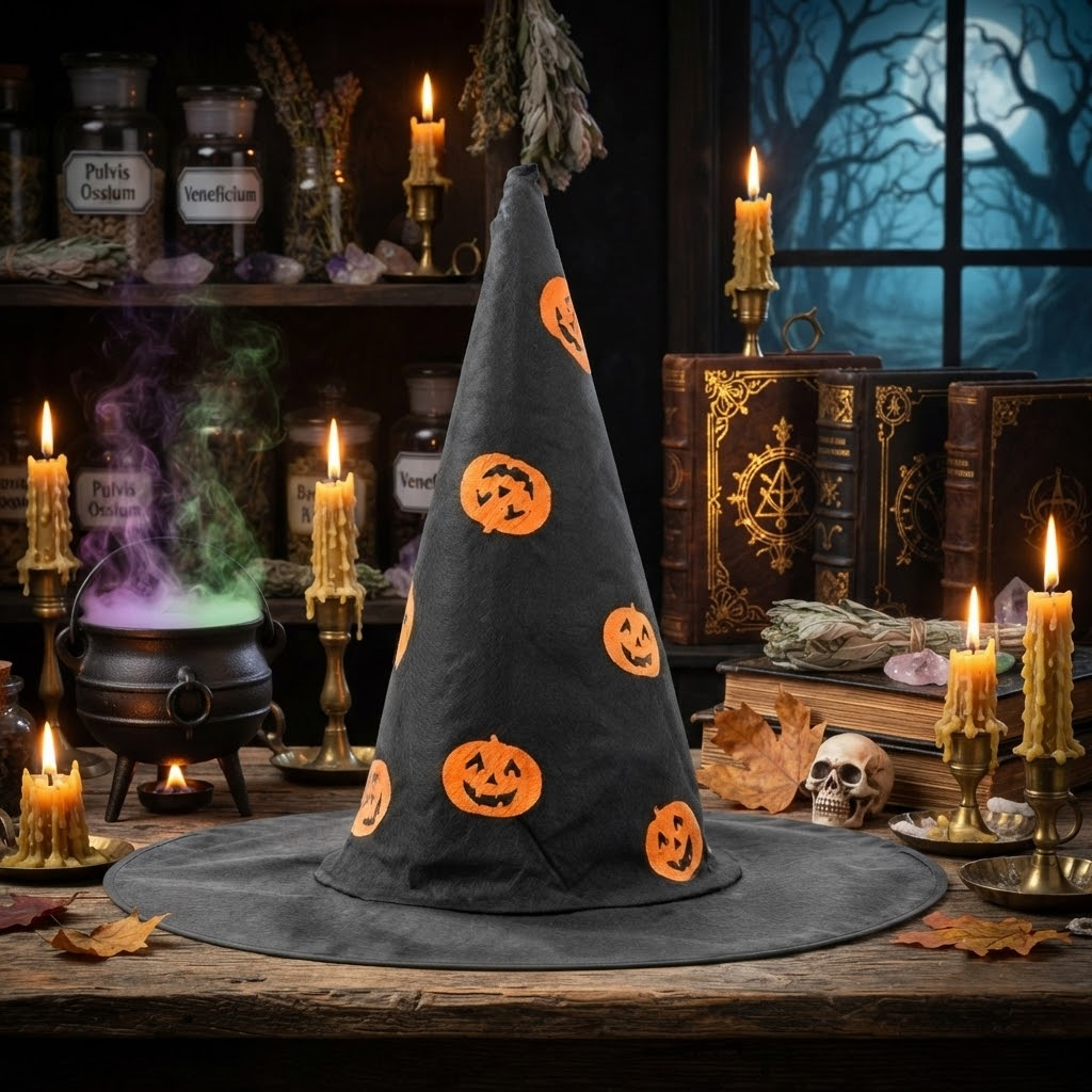 Halloween Hat Children Adults Magic Wizard Hat Party Costume Accessories Pumpkins Printed Pointed Witch Hat, Spooky Season Gift, Accessories for Porch Yard Indoor Outdoor Decor