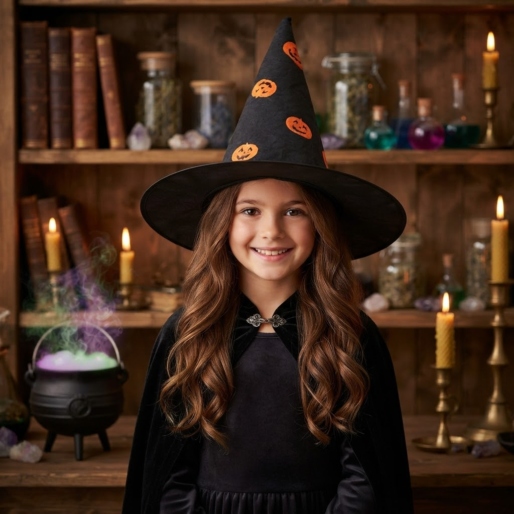 Halloween Hat Children Adults Magic Wizard Hat Party Costume Accessories Pumpkins Printed Pointed Witch Hat, Spooky Season Gift, Accessories for Porch Yard Indoor Outdoor Decor