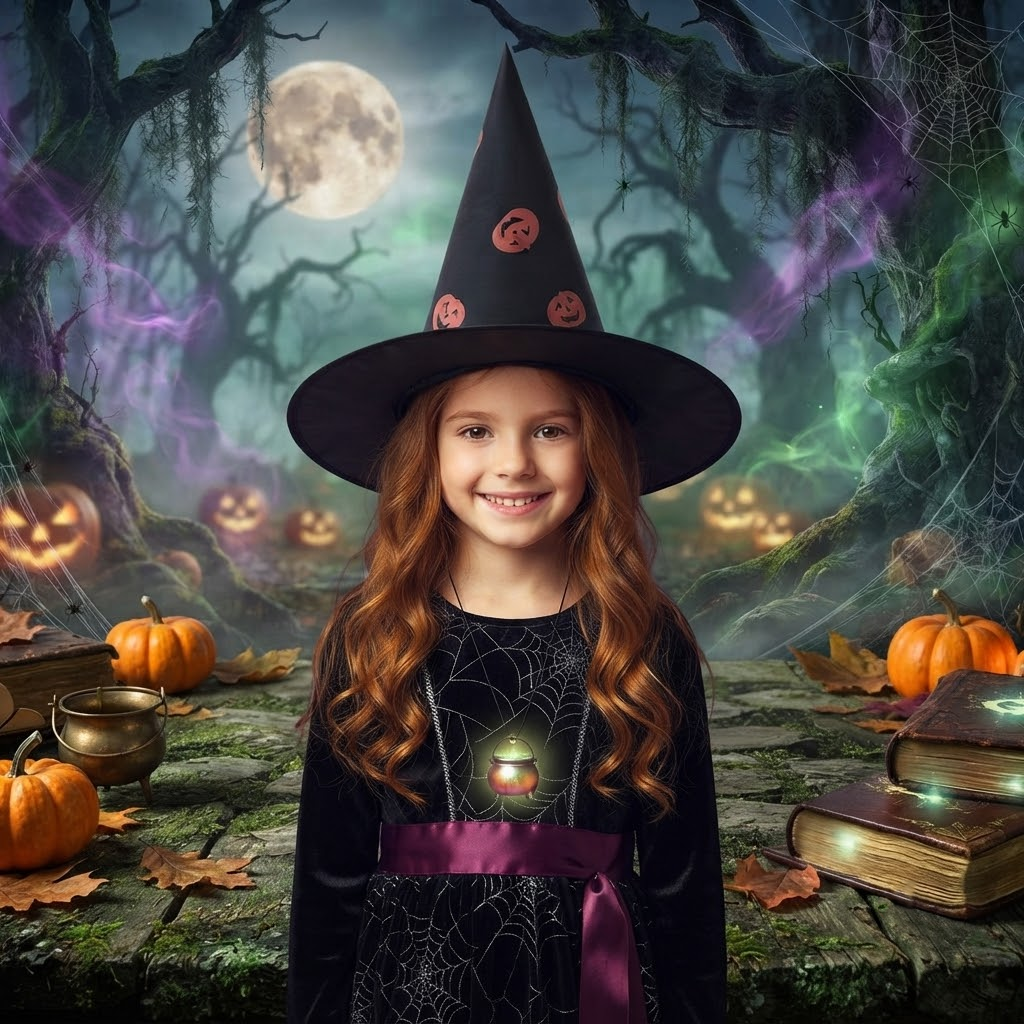Black Witch Wizard Hat with Pumpkins Prints Halloween Decoration and Cosplay Costume Props, Accessories for Porch Yard Indoor Outdoor Decor