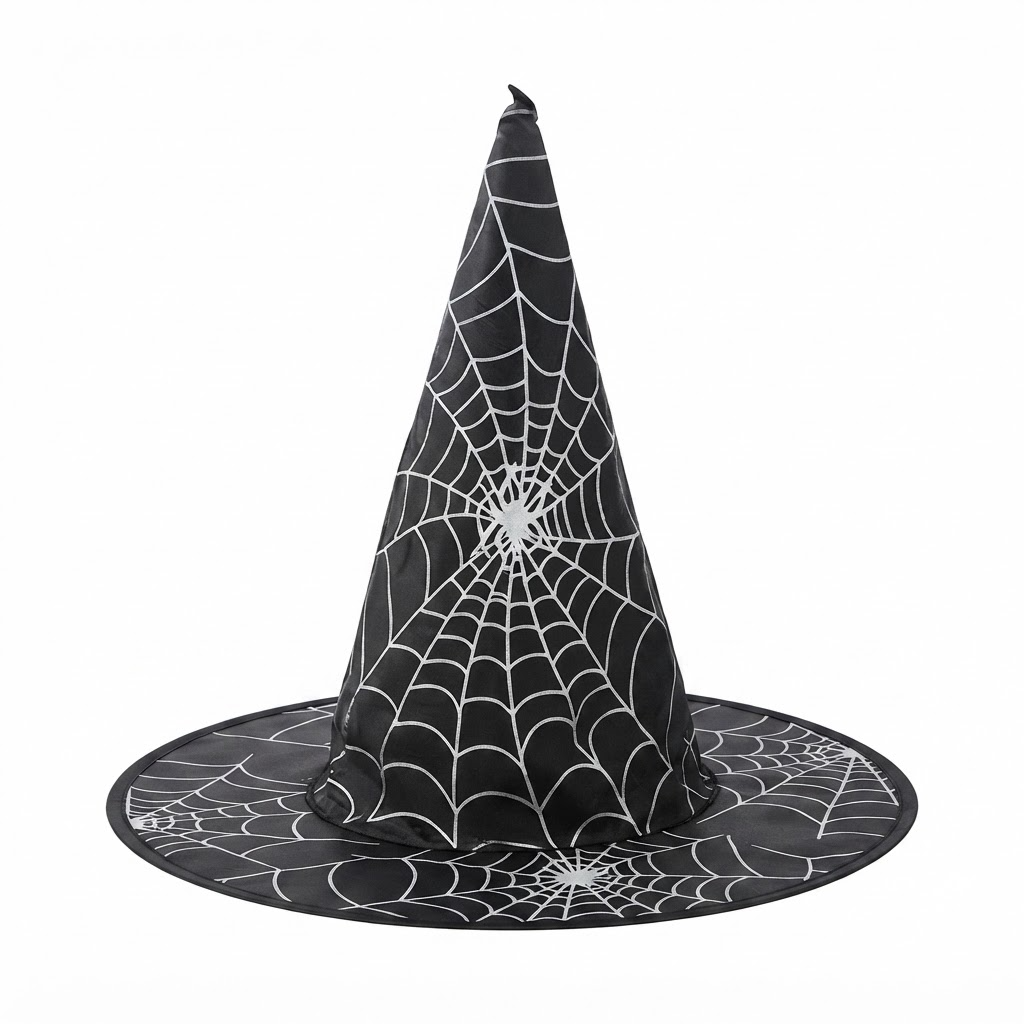 Witch Wizard Hat with Spider Web Prints, Halloween Decoration and Cosplay Costume Props, Accessories for Porch Yard Indoor Outdoor Decor