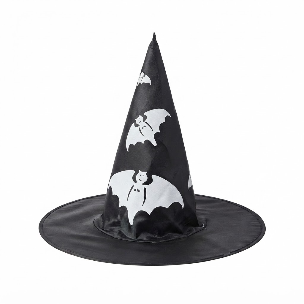 Witch Wizard Hat with Bats Prints, Halloween Decoration and Cosplay Costume Props, Accessories for Porch Yard Indoor Outdoor Decor
