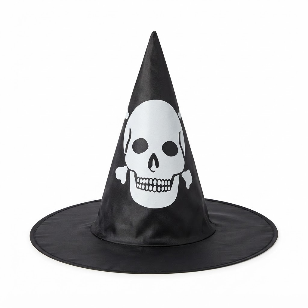 Witch Wizard Hat with Skull Pirate Prints, Halloween Decoration and Cosplay Costume Props, Accessories for Porch Yard Indoor Outdoor Decor