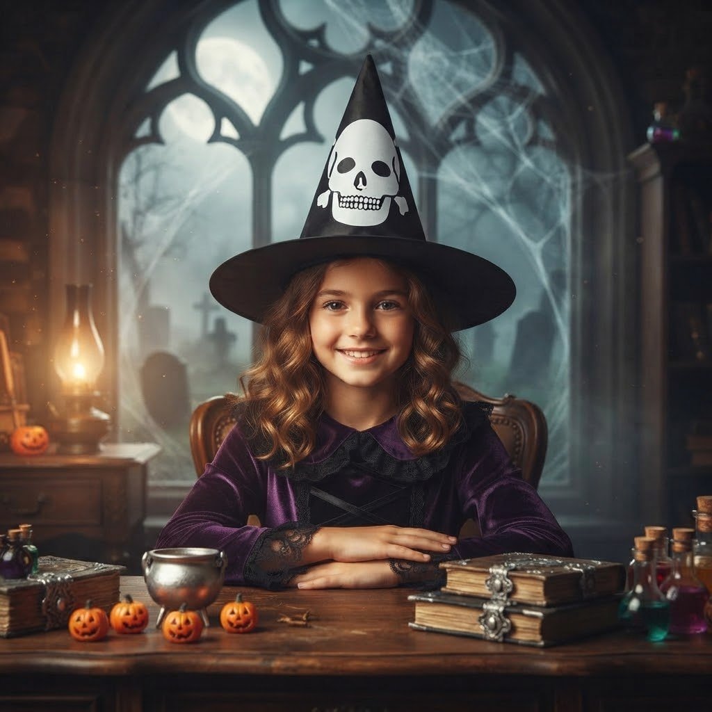 Witch Wizard Hat with Skull Pirate Prints, Halloween Decoration and Cosplay Costume Props, Accessories for Porch Yard Indoor Outdoor Decor