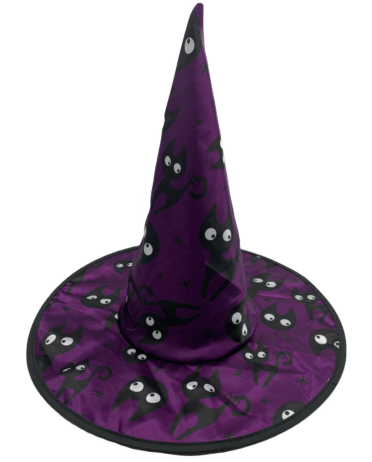Halloween Witch Hat Wizard Cosplay Decorations Spooky Kittens Print Curved Horn For Party