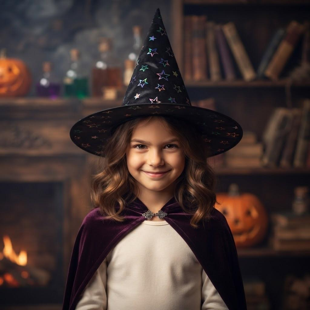 Party Magic - Kid Adult Witch Hat With Colorful Stars, Halloween Costume, Spooky Season Gift, Accessories for Porch Yard Indoor Outdoor Decor