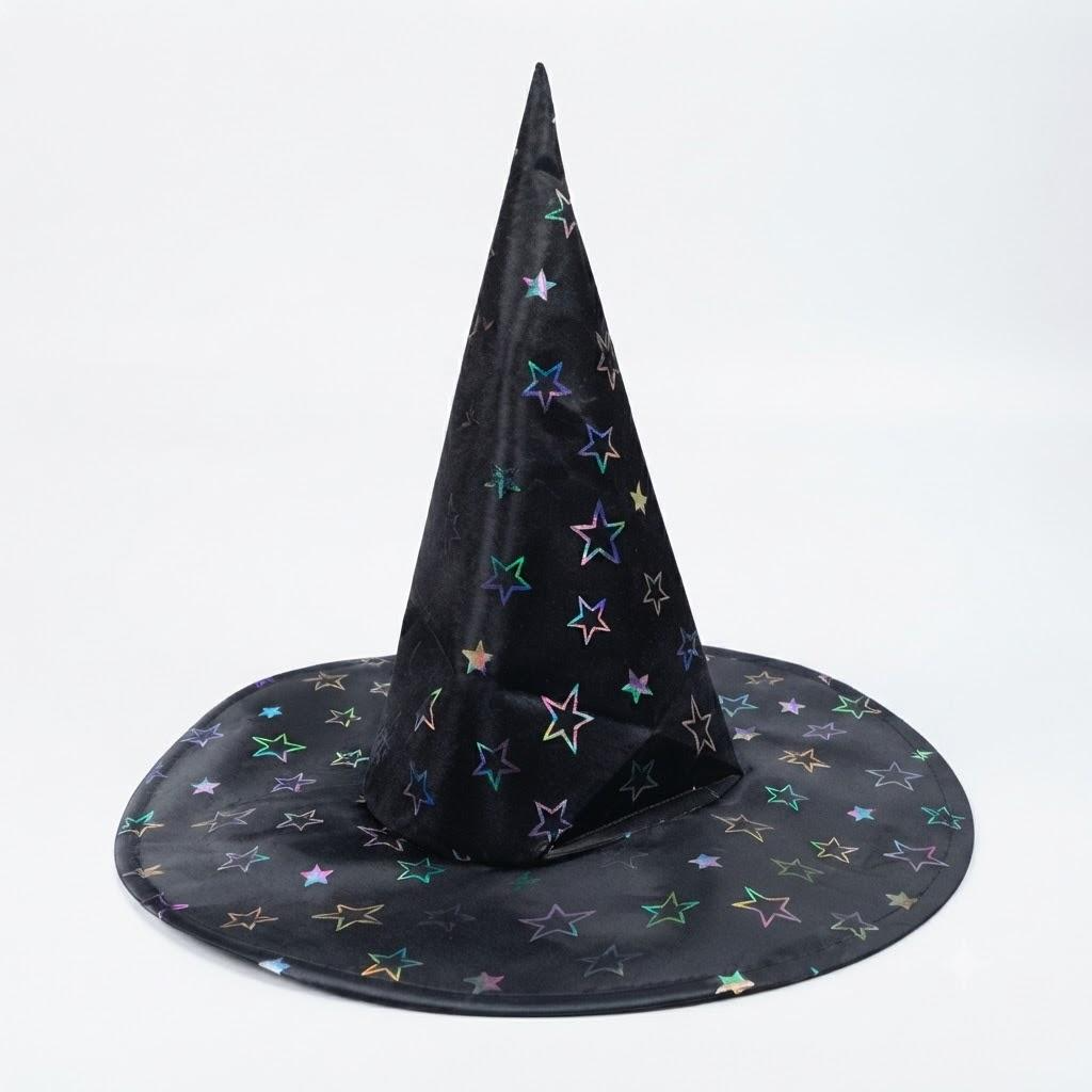Party Magic - Kid Adult Witch Hat With Colorful Stars, Halloween Costume, Spooky Season Gift, Accessories for Porch Yard Indoor Outdoor Decor