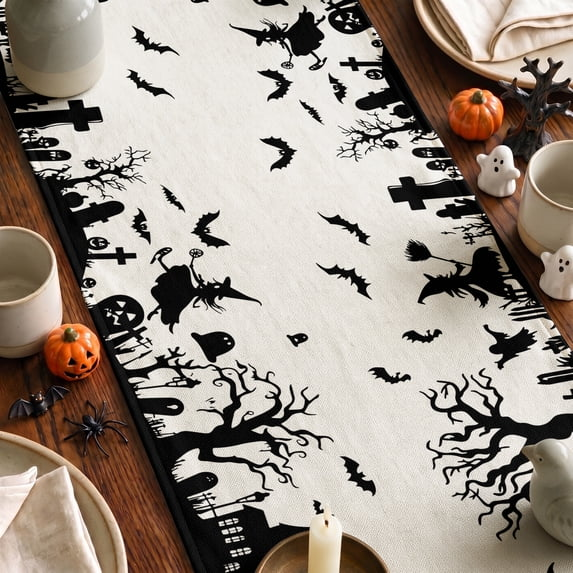 Smile Castle Tree Witch Black Halloween Table Runner