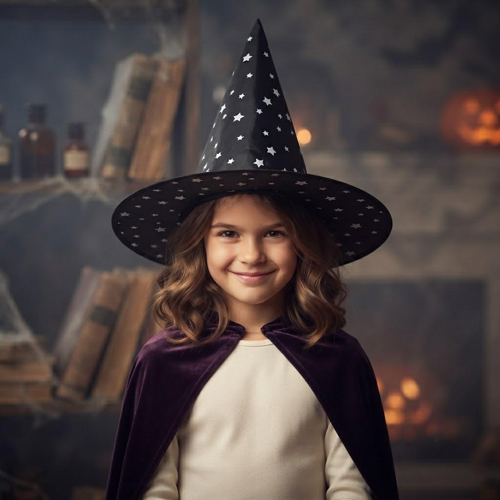 Halloween Witch Stars Hat Black, Halloween Costume, Spooky Season Gift, Accessories for Porch Yard Indoor Outdoor Decor