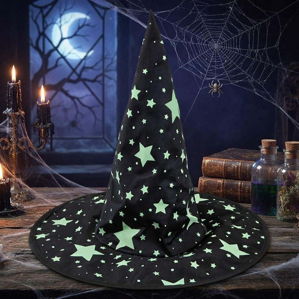 Halloween Witch Hat Green Hallows Party, Trick or Treat Black, Halloween Costume, Spooky Season Gift, Accessories for Porch Yard Indoor Outdoor Decor