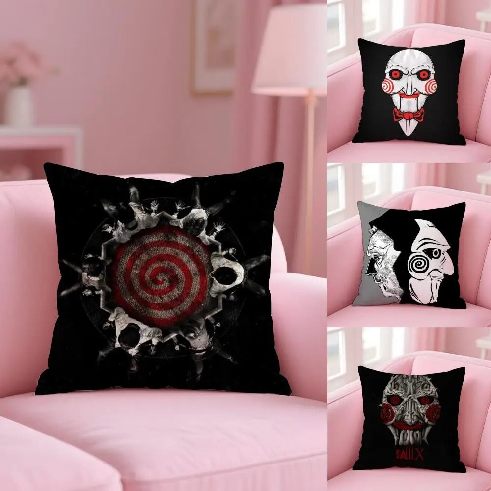 Horror Movie Plush Cushion Cover, S-Saw X Double-Sided Printed Throw Pillow Case, Soft Short Plush Winter Home Decor, Machine Washable Pillow Cover
