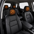 Creepy Jack O Lantern Car Headrest Cover (1pc), Scary Pumpkin Halloween Auto Seat Decor, Gothic Car Interior Accessory, Milk Silk Cover