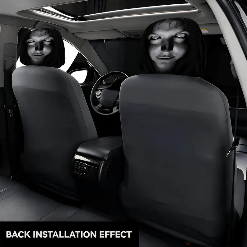 Scary Ghost Face Car Headrest Covers (1pc), Horror Auto Seat Protector, Stretchy Halloween Car Interior Decor