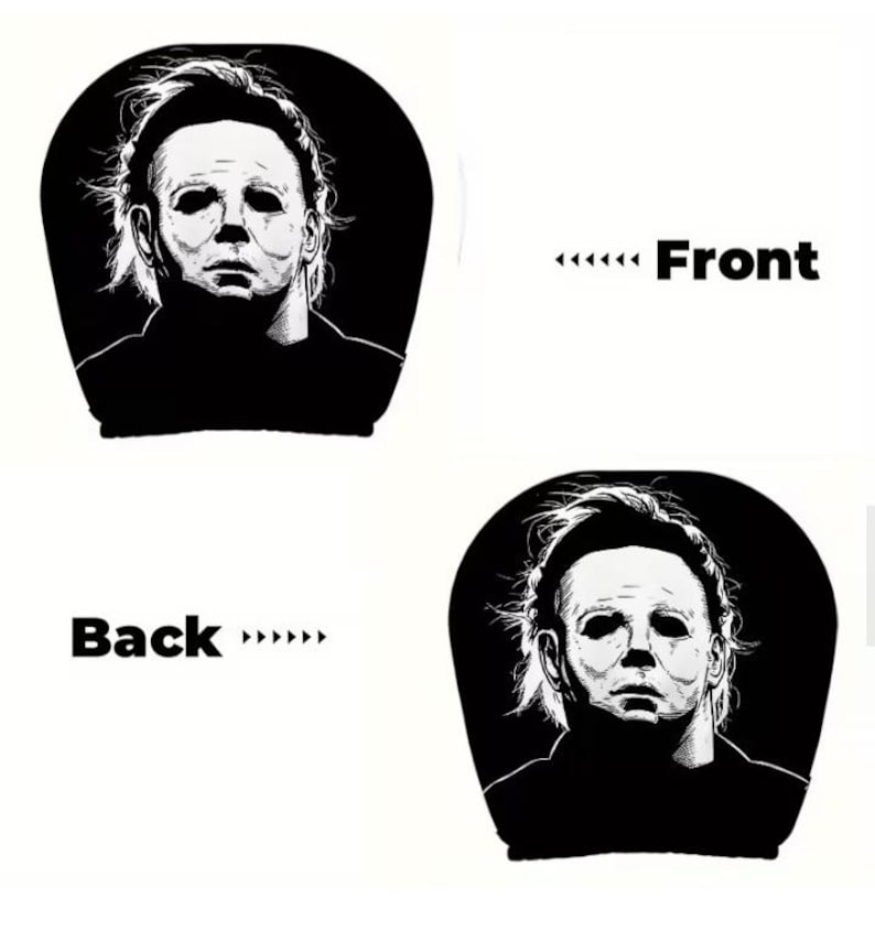 Car Headrest Cover (1pc) - Mike Myers Black And White Horror Themed Universal Vehicle Accessories - Movie Serial Killer - Halloween