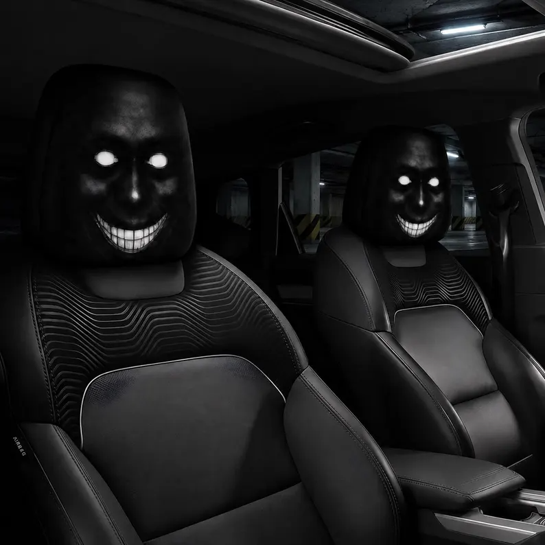 Creepy Halloween Car Headrest Cover (1pc), Scary Smiling Face Seat Protector, Horror Auto Interior Decor, Creepy Halloween Gift