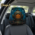 Dark Harvest Car Headrest Cover (1pc), Pumpkin Reaper Scarecrow, Skeleton Chef, Gothic Halloween Car Decor