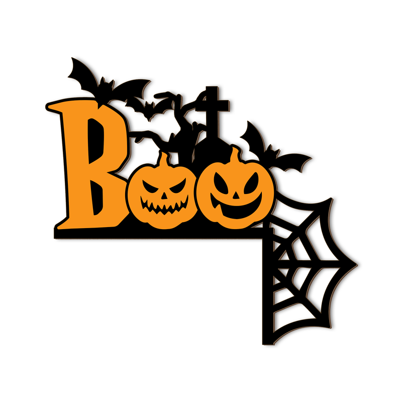 Halloween BOO Door Corner Decor, Pumpkin Bat Spider Web Hanging Sign, Spooky Home Mantel Shelf Decoration