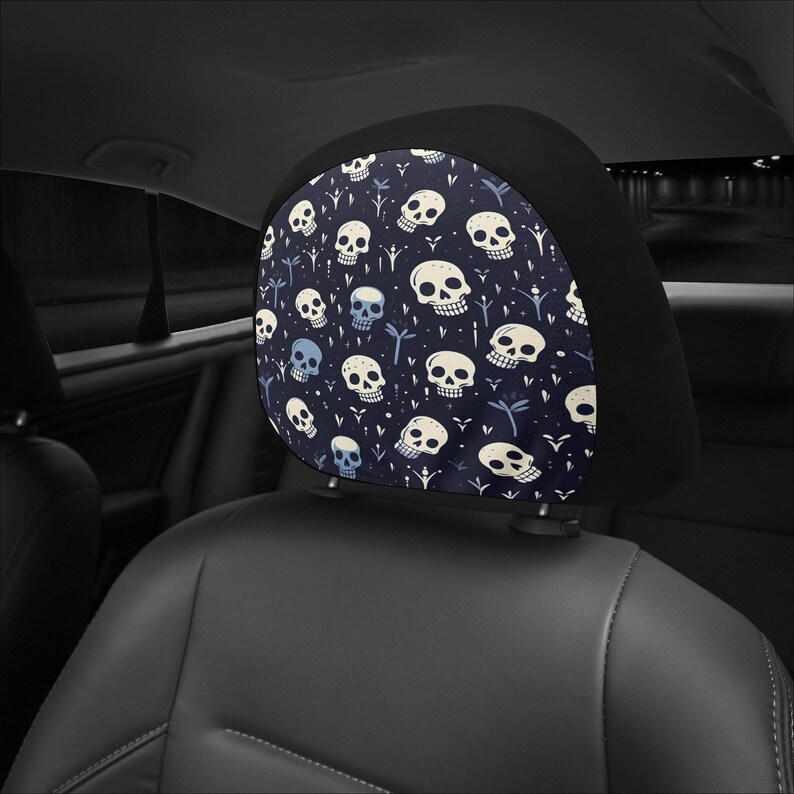 Car Headrest Cover (1pc), Funny Skull Car Accessories For Halloween Car Decor, Spooky Season