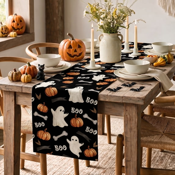 Smile Watercolor Cute Ghost Halloween Table Runner