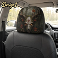 Witchcore halloween Headrest Cover (1pc), Forest Skull Death Moth, Dark Botanical Halloween Car Decor