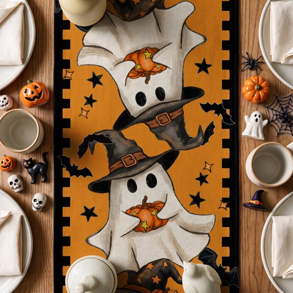 Halloween Table Runner Ghost Pumpkin, Halloween Party Kitchen Dining Indoor Outdoor Decorations,Orange