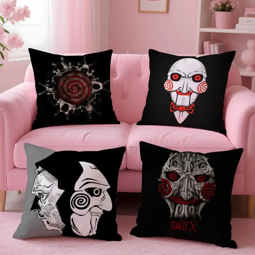 Horror Movie Plush Cushion Cover, S-Saw X Double-Sided Printed Throw Pillow Case, Soft Short Plush Winter Home Decor, Machine Washable Pillow Cover