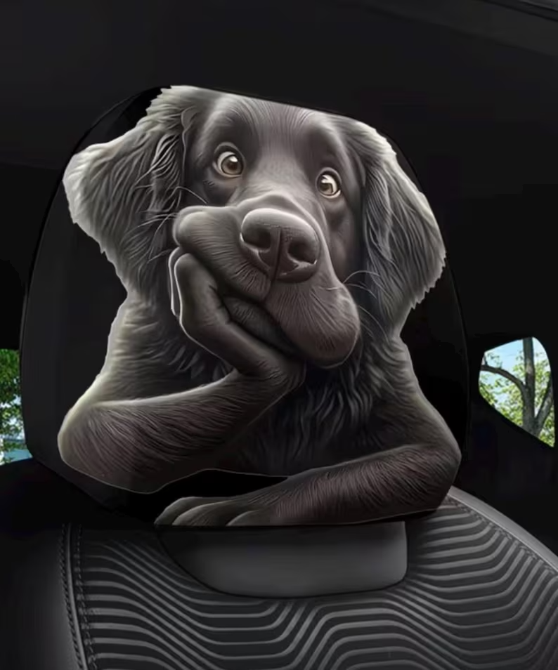 Funny Animal Car Headrest Cover (1pc) – Dog Cat Smiley Face Seat Protectors