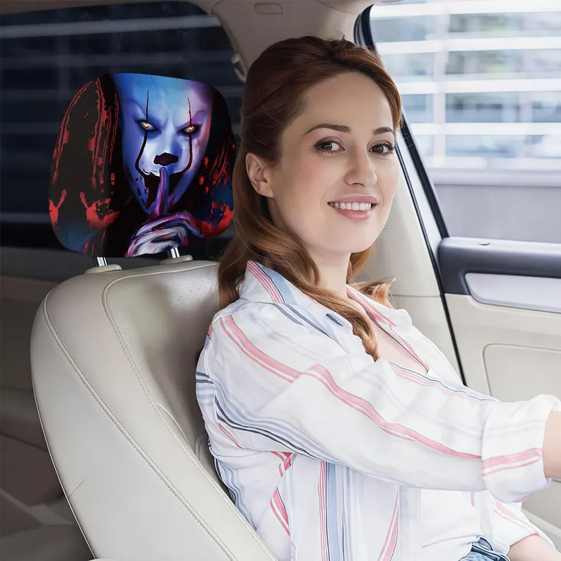 Scary Clown Car Headrest Protector (1pc), Horror Themed Auto Seat Accessory for Halloween (Copy)