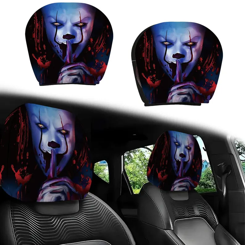 Scary Clown Car Headrest Protector (1pc), Horror Themed Auto Seat Accessory for Halloween (Copy)