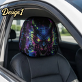 Cyberpunk Horror Car Headrest Cover (1pc), Neon Glitch Halloween Auto Decor, Ghost Face Pumpkin Skull Seat Cover