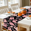 Halloween Cute Ghost Boo Dining Table Runner, Pink Spooky Bat Burlap Kitchen Decoration, Funny Pastel Indoor Outdoor Home Decor Party Supply