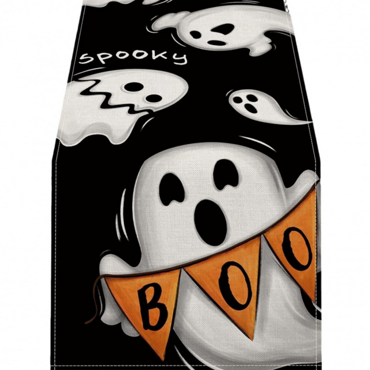 Halloween Table Runner, Spooky Pumpkin Ghost Print Linen Dining Table Decor for Kitchen Party & Fall Holiday Home Decoration