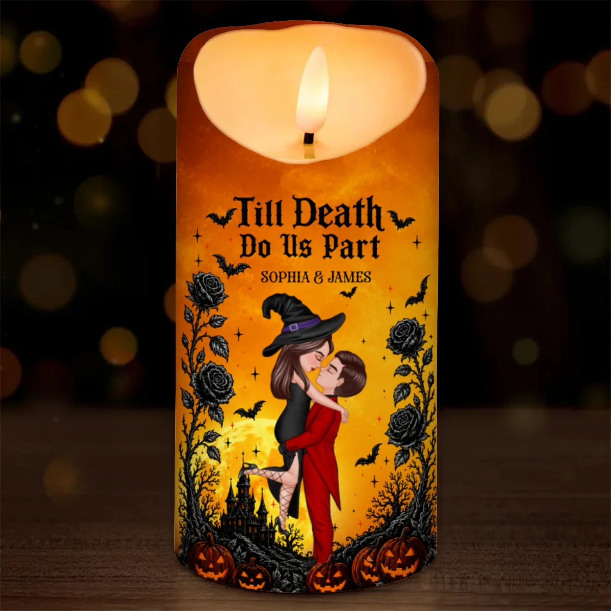 💀❤️ Halloween Couple Love Never Dies Personalized LED Candle 🕯️🎃