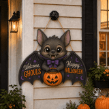 Door Hanger Bat Halloween Wooden Sign for Front Door Porch Decor