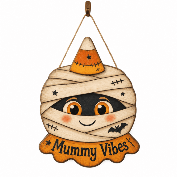 Door Sign Wrapped Mummy Halloween Wooden Front Door Hanging for Halloween Hosts