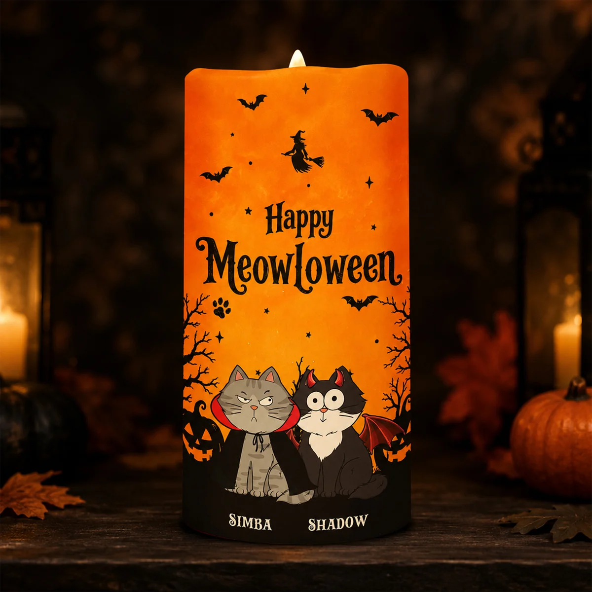 🐱 Cat Mom Happy Meowloween - Personalized LED Candle - Purrfect Halloween Decor for Cat Lover