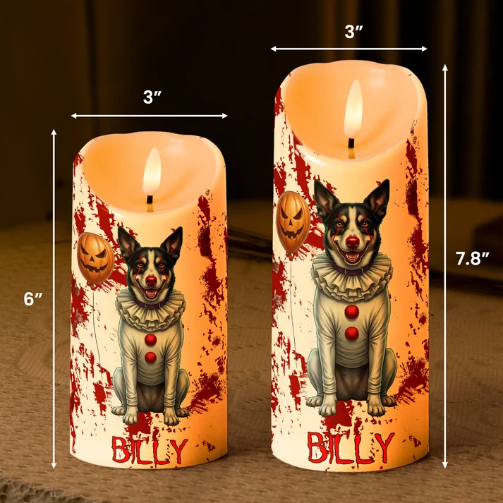 🎃🐶 Halloween Custom Pet Name Happy Howloween Scary Clown Personalized LED Candle 🕯️🤡