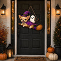 Halloween Wooden Sign Chihuahua Witch Personalized Wood Front Door Sign for Dog Lovers