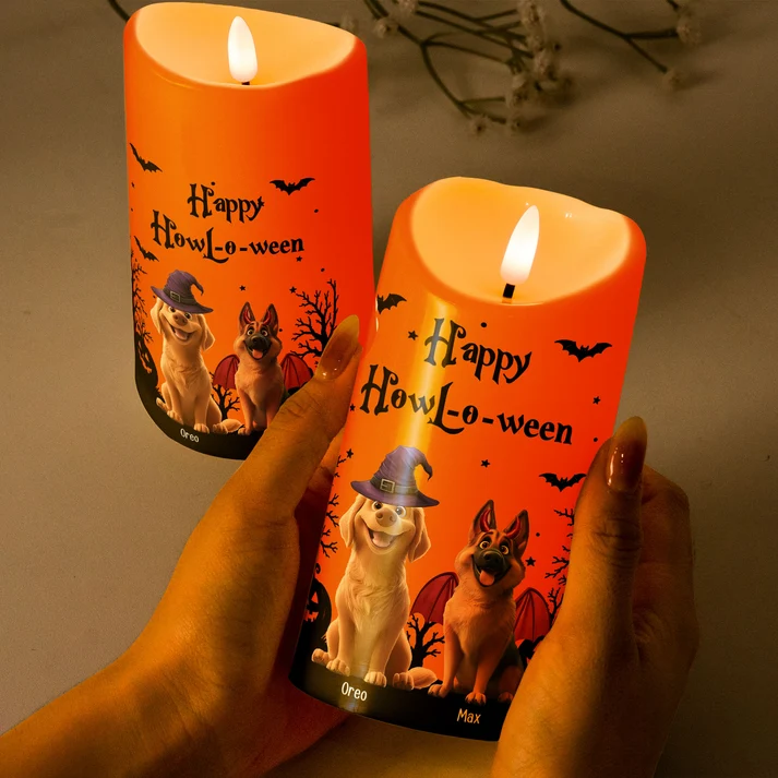Personalized Halloween Dog Lover LED Candle – Happy Howloween, Custom Flameless Candle for Dog Moms & Pet Lovers