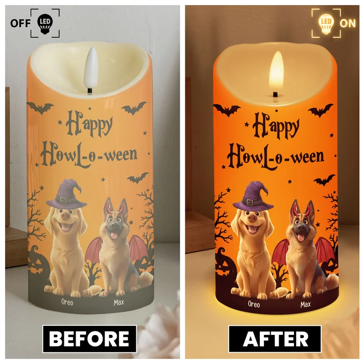 Personalized Halloween Dog Lover LED Candle – Happy Howloween, Custom Flameless Candle for Dog Moms & Pet Lovers