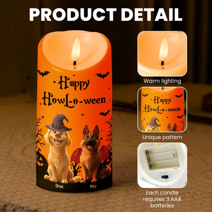 Personalized Halloween Dog Lover LED Candle – Happy Howloween, Custom Flameless Candle for Dog Moms & Pet Lovers