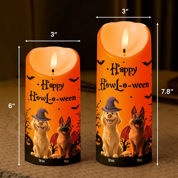 Personalized Halloween Dog Lover LED Candle – Happy Howloween, Custom Flameless Candle for Dog Moms & Pet Lovers