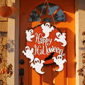 Halloween Door Sign Halloween Door Window Hanging Decoration Ghost & Bat Wooden Door Hanger with Removable Ghosts Farmhouse Halloween Decor for Front Door, Wall