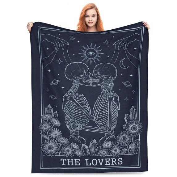 The Lovers Skeleton Blanket Gifts for Adults Women, Gothic Romantic Flannel Throw Blanket, Soft Comfy Lightweight Blanket for Room, Couch, Bed, Sofa, Halloween Goth Decor