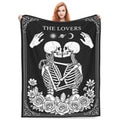The Lovers Skeleton Blanket Gifts for Adults Women, Gothic Romantic Flannel Throw Blanket, Soft Comfy Lightweight Blanket for Room, Couch, Bed, Sofa, Halloween Goth Decor