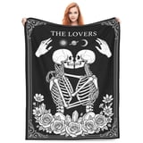 The Lovers Skeleton Blanket Gifts for Adults Women, Gothic Romantic Flannel Throw Blanket, Soft Comfy Lightweight Blanket for Room, Couch, Bed, Sofa, Halloween Goth Decor