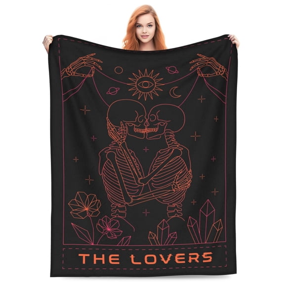The Lovers Skeleton Blanket Gifts for Adults Women, Gothic Romantic Flannel Throw Blanket, Soft Comfy Lightweight Blanket for Room, Couch, Bed, Sofa, Halloween Goth Decor